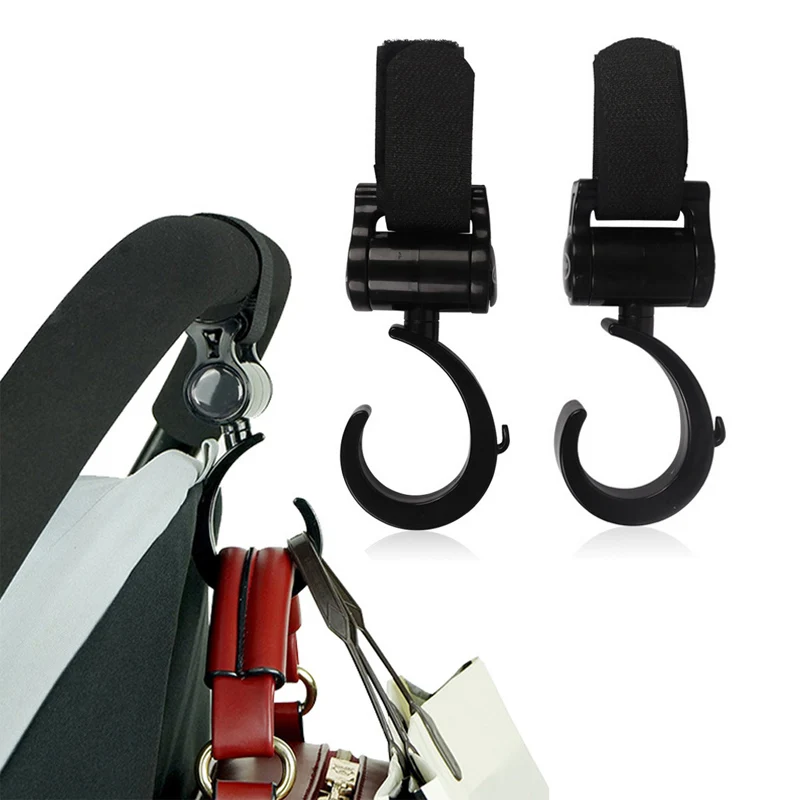 Rotating Buggy Clips Stroller Hanging Hook Pram Hook Stroll Buggy Bag Hook Holder Black for Pushchair Stroller Shopping Bag Handbag 4 Pack