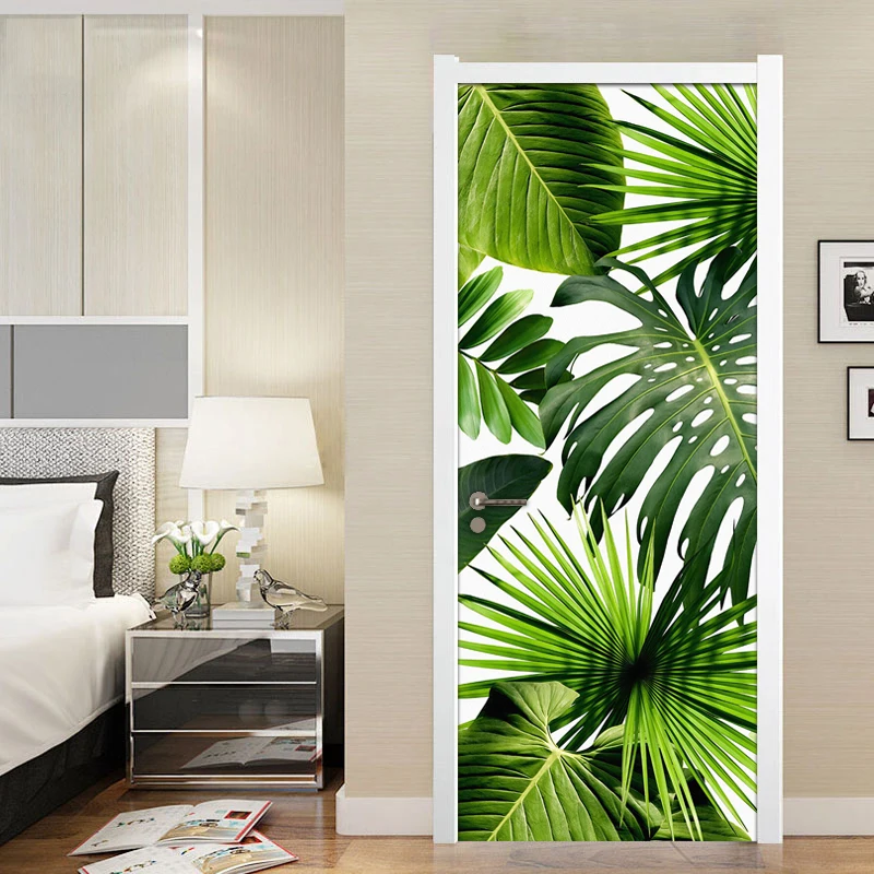 

Green Leaf Modern Living Room Bedroom Door Decoration Sticker Wall Mural PVC Waterproof Self-Adhesive Door Wallpaper Wall Decals