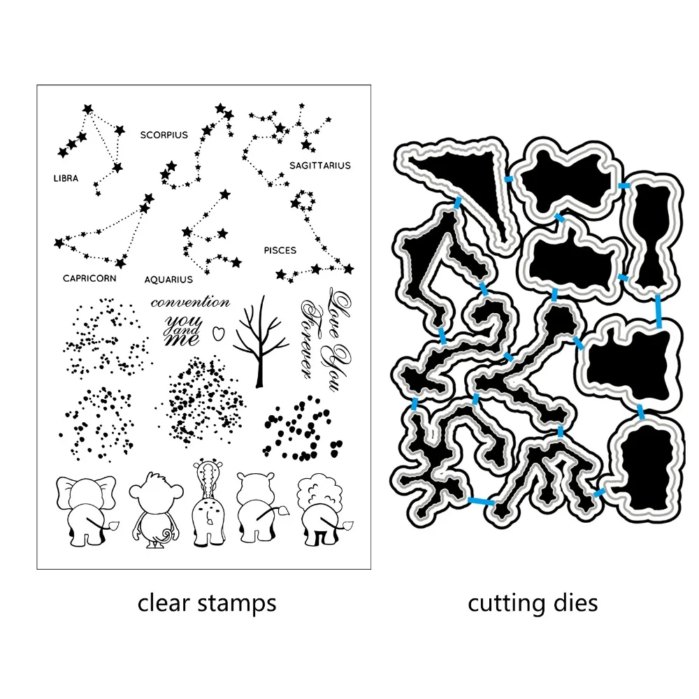 

ZhuoAng Adorable Animal Cutting Dies and Clear Stamp Set for DIY Scrapbooking Photo Album Decoretive Embossing Stencial