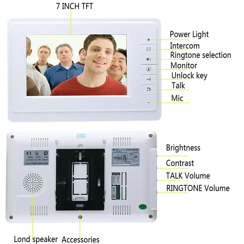 D256b Горячие Продажа 7 "цвет Видео Домофон 1V2 Домофон Система С 2 Белых Мониторов 1 RFID Card Reader Дверной Звонок 1000TVL HD Камера