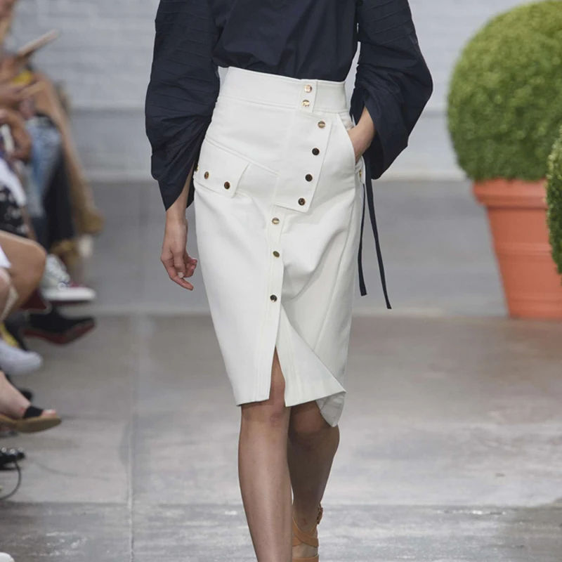 HIGH QUALITY New Fashion 2017 Designer Runway Skirt Women's Buttons