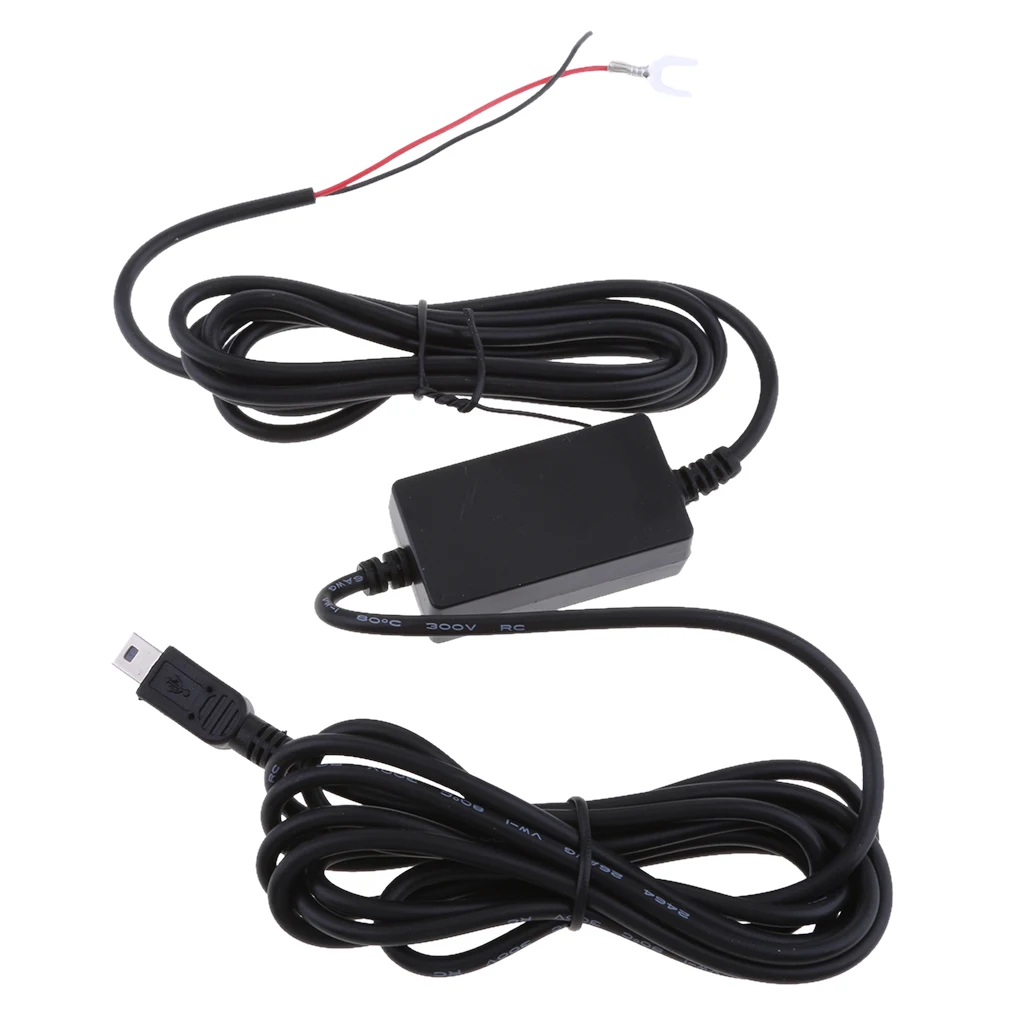 Car Dash Cam Hardwire Kits 12/24V To 5V 1.5A with Mini USB Stright Head Power Adapter Cable