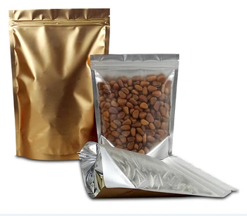 

50pcs/lot Stand up Translucent Aluminium Zip Lock bag Front Clear Gold Aluminum Foil Zipper Self Sealing Plastic Pouch
