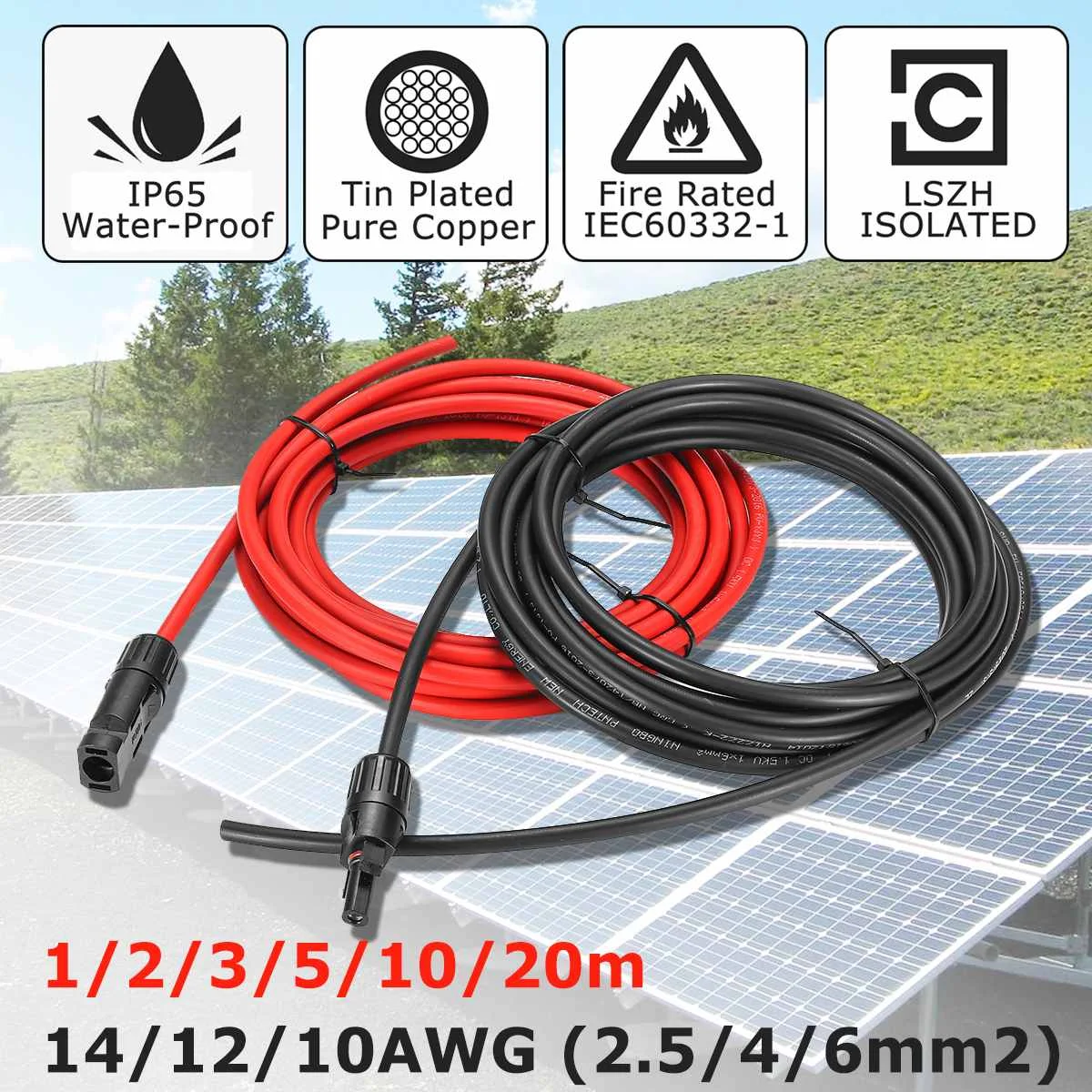 

Becornce 1 Pair Solar Panel Extension Cable Copper Wire Black and Red with MC4 Connector Solar PV Cable 4mm 12 AWG