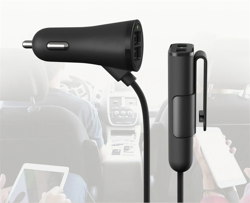 Universal 4 Ports QC3.0+2.4A+3.1A USB Fast Car Charger with 5.6ft Extension Cable for iPhone X SAMSUNG S9 HTC XIAOMI Mi8 Tablet (8)