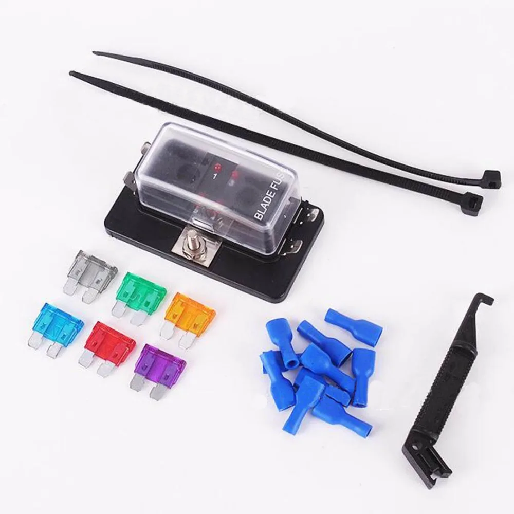 Car Auto 4 Way Fuse Holder with LED Indicator with 4 pcs medium fuse