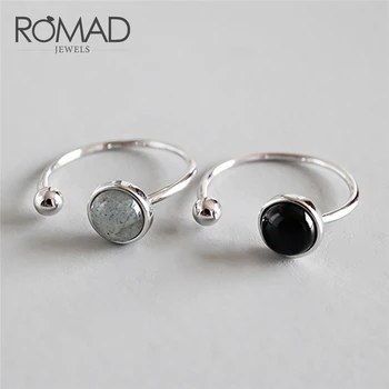 

ROMAD Real Sterling Silver 925 Ring Geometric Round Stone Open Adjustable Ring for Women anillos mujer Valentine's Day Gift R4