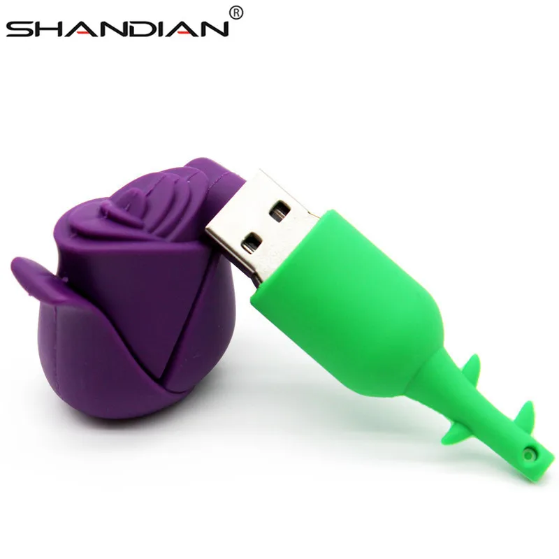 

SHANDIAN Wholesale pen drive cartoon blue red pink rose 4gb/16gb/32gb/64G bulk love rose usb flash drive flash memory stick gift