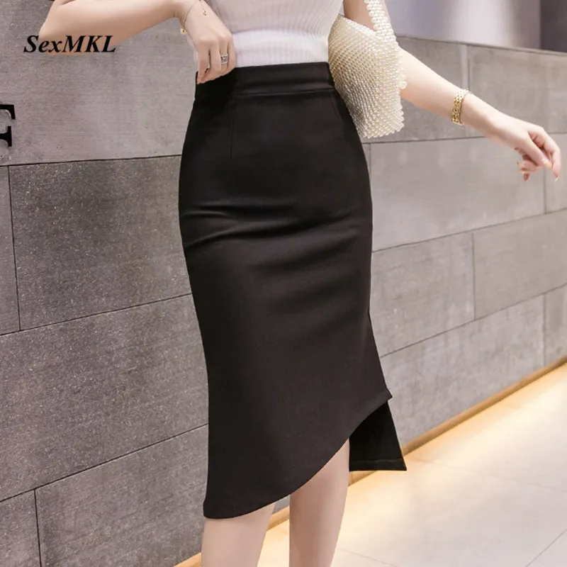 

SEXMKL Plus Size Black Skirts Womens 2019 Casual Summer Skirt High Waist Office Lady Sexy Irregular Red Pencil Skirt Jupe Femme