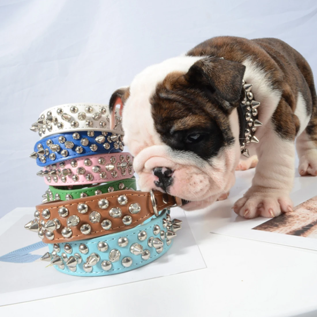 

Adjustable Punk Round Spikes Spiked Pet Dog Collar Rivet Collar Neck Strap Pitbull Bulldog Collars PU Leather