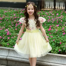 Enfants filles robes pour parti et de mariage 2016 été dentelle fleurs princesse robe pour les filles vêtements robe rose jaune vert