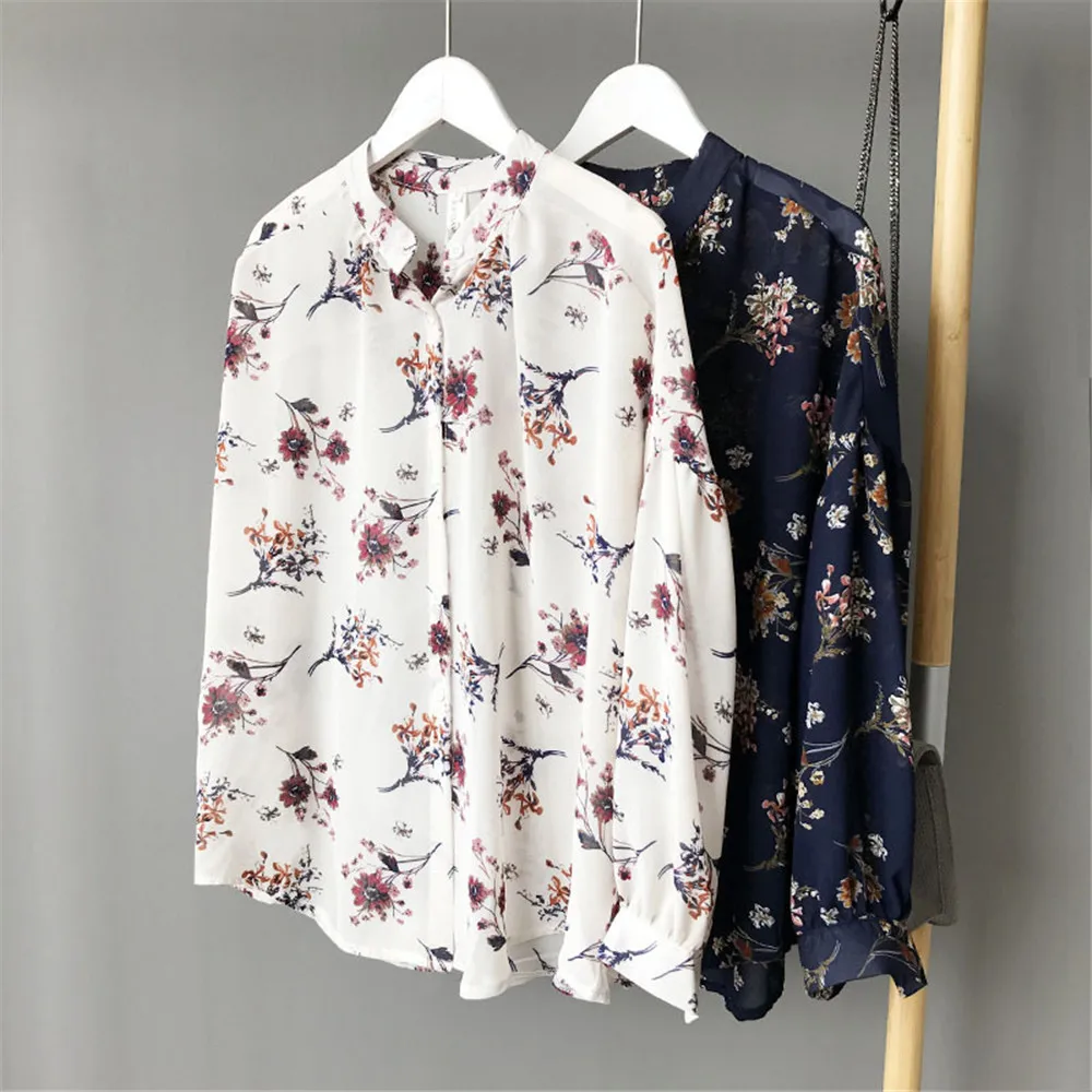 High quality Casual Chiffon Floral Women blouse shirt oversize Long sleeve Loose shirt office wear Flower tops Blusas Camisas (12)