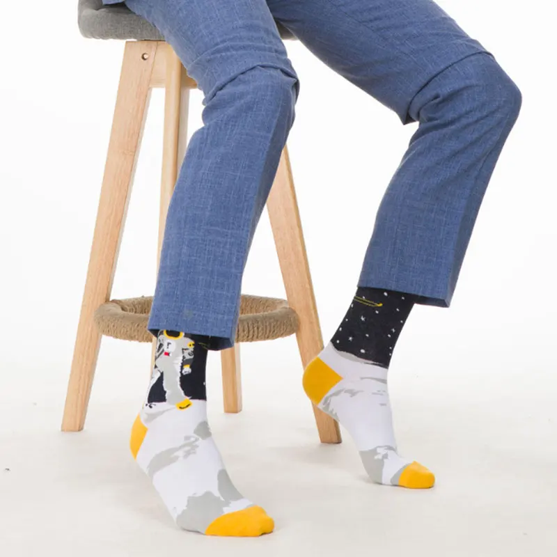 Мужские носки с космонавтом, забавные хлопковые носки Happy Mens, европейские, США, скейтборд, хип-хоп, уличная команда, Harajuku Art, модные короткие носки