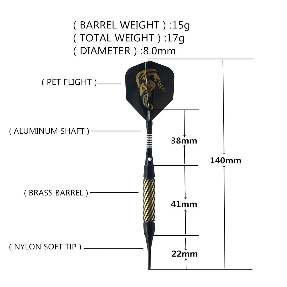 3PCS Soft Darts Needle Aluminum Alloy Shaft 17g Brass Barrel Single Spiral Soft Needle Darts Set Electronic Darts Toys