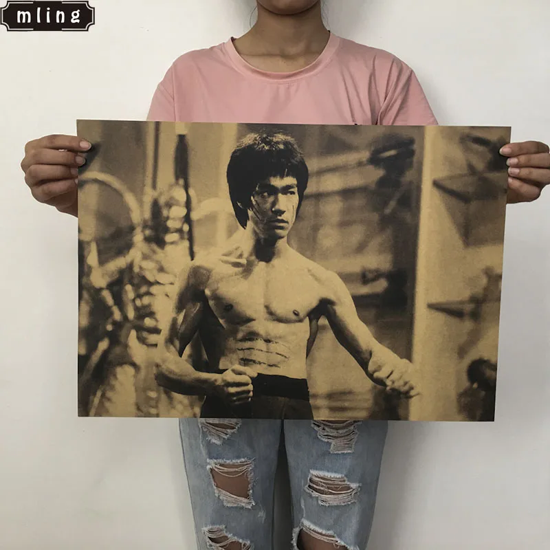 

mling 1PC Retro Poster Bruce Lee Nostalgia Classic Old Movie Poster Master Kung Fu Kraft Paper Bar Cafe Decor Wall Sticke