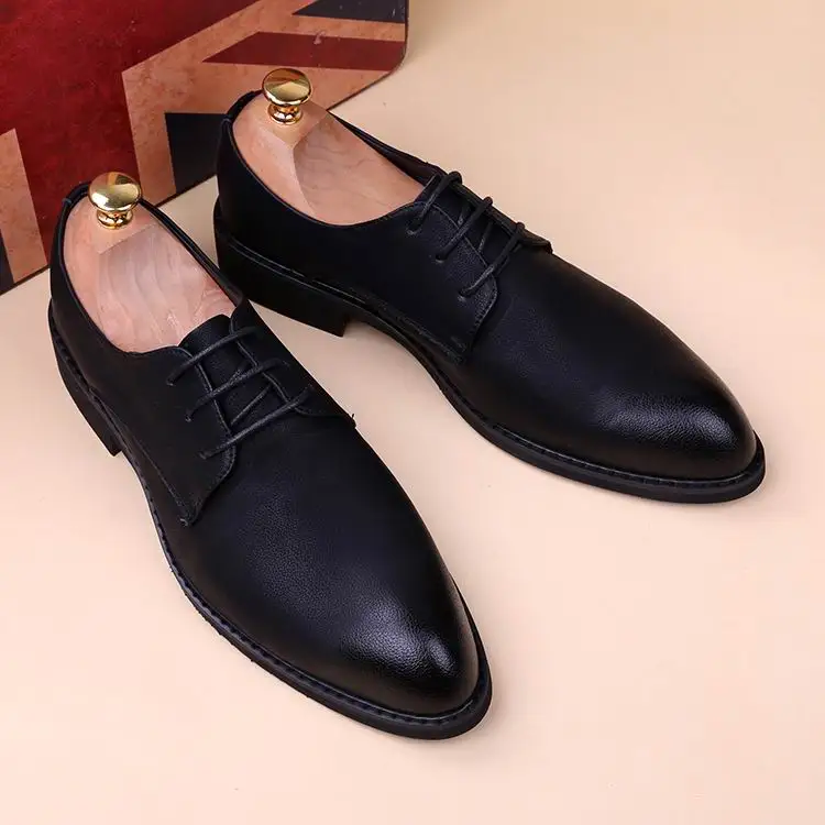 

New Arrival Men Black Dress Shoes Fashion Round Toe Business Leisure Lace Up PU Leather Shoes For Office Foot Wear Zapatos