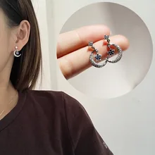 Роскошные блестящие AAA циркон накладной Луной и звездами S925 кольцо из стерлингового серебра с голубым, серьги со шпилькой, для Для женщин девочек-гостей на свадьбе, свадебные украшения, подарок