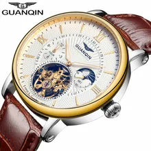 2018 Fashion GUANQIN Mens Watches Top Brand Luxury Skeleton Watch Men Sport Leather Tourbillon Automatic Mechanical Wristwatch
