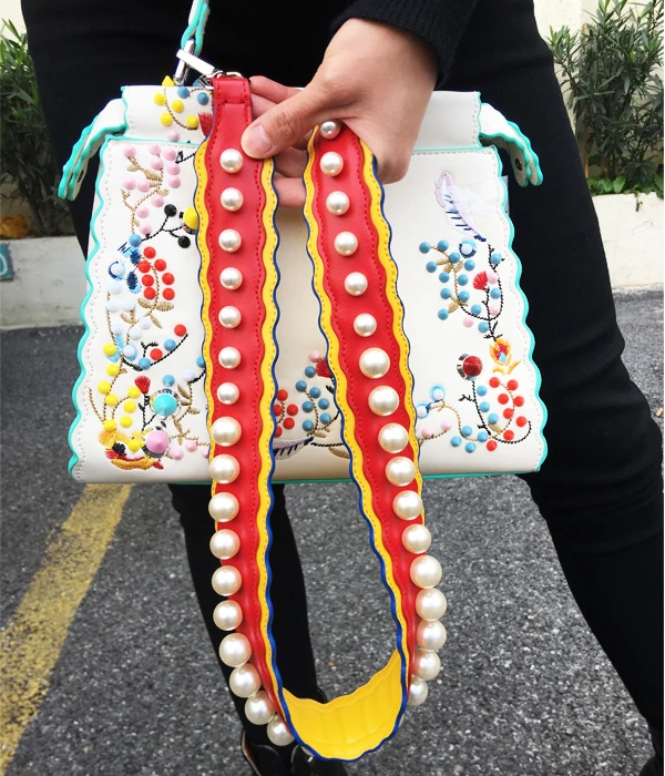 New Design Luxurious Pearl Style Stitching Colors Pu Leather Women's Shoulder Bags Tote Strap Bag Parts & Accessories 4 Colors