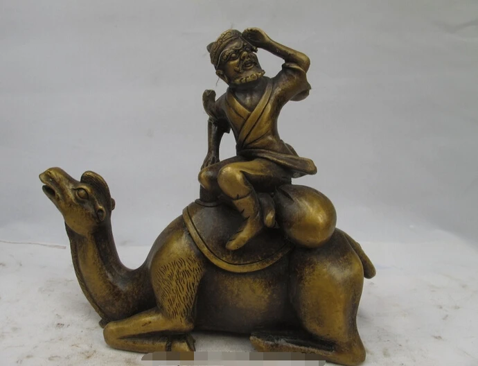 

wholesale factory Chinese Fengshui Bronze Copper Herdsman Man Ride Desert Ship Camel Statue