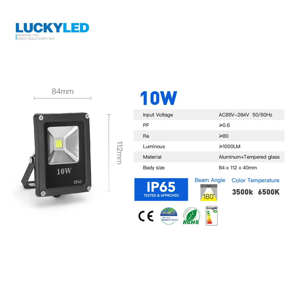 Lucky Светодиодный прожектор 10 Вт 20 30 50 220 В 110 Водонепроницаемый IP65 проектор свет