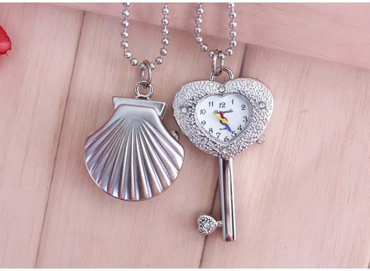 2018 для девочек Флип карманные часы Для женщин корпус-брелок часы ожерелье с кулоном в форме сердца Jewelry брелок Симпатичные Модные Часы