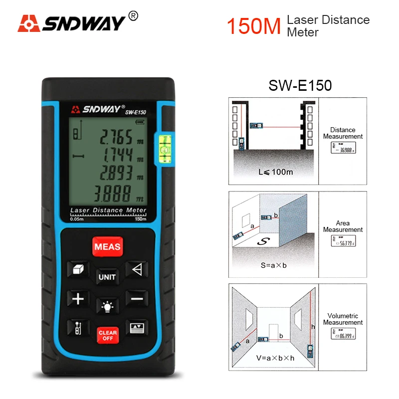 

SNDWAY SW-E150 Laser Rangefinder 150 M Roulette Distance Meter Multi Function Length Addition Continuous Area Volume Hypotenuse