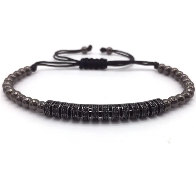 NAIQUBE Hot Brand New Trendy Braided Bracelets& Bangles CZ Long Tubes&4MM Copper Beads Macrame Jewelry For Men