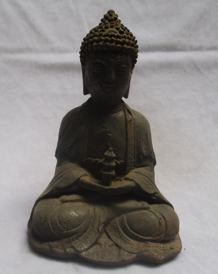 

Collectible Decorated old Iron Carved Buddha Statue with a tower/High :8inch Chinese Buddha Sculpture Free shipping