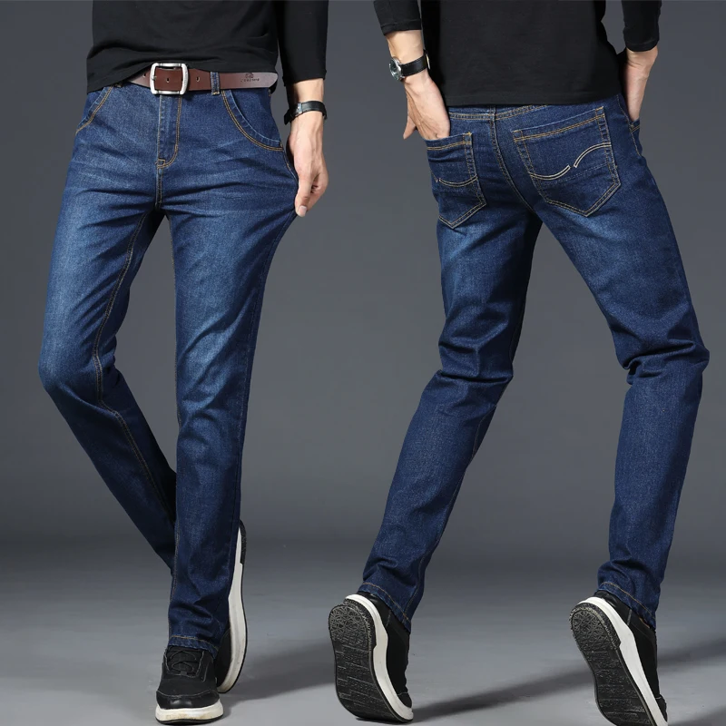 2019 New Mens Straight Trousers Solid Casual Jeans Male Slim Thin Pants Zipper Pocket Design Plus Size 