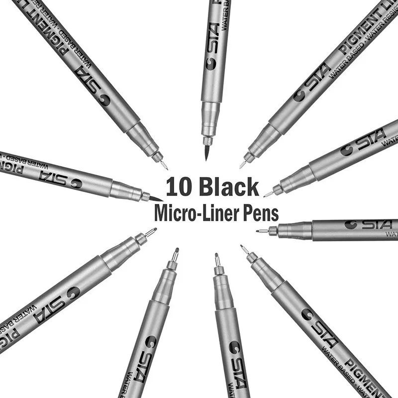 Набор ручек Fineliner 10 черных пигментных лайнеров микродержатели ручки для дневника