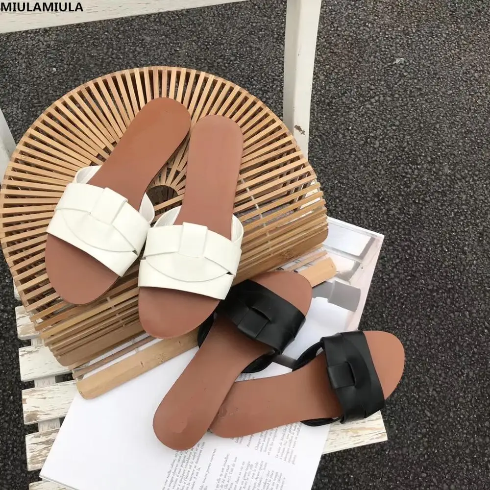 

MIULAMIULA Brand Designer 2019 Summer New Fashion Cross Tie Butterfly-knot Woman Slippers Slip On Loafers Mules Flip Flops 35-39