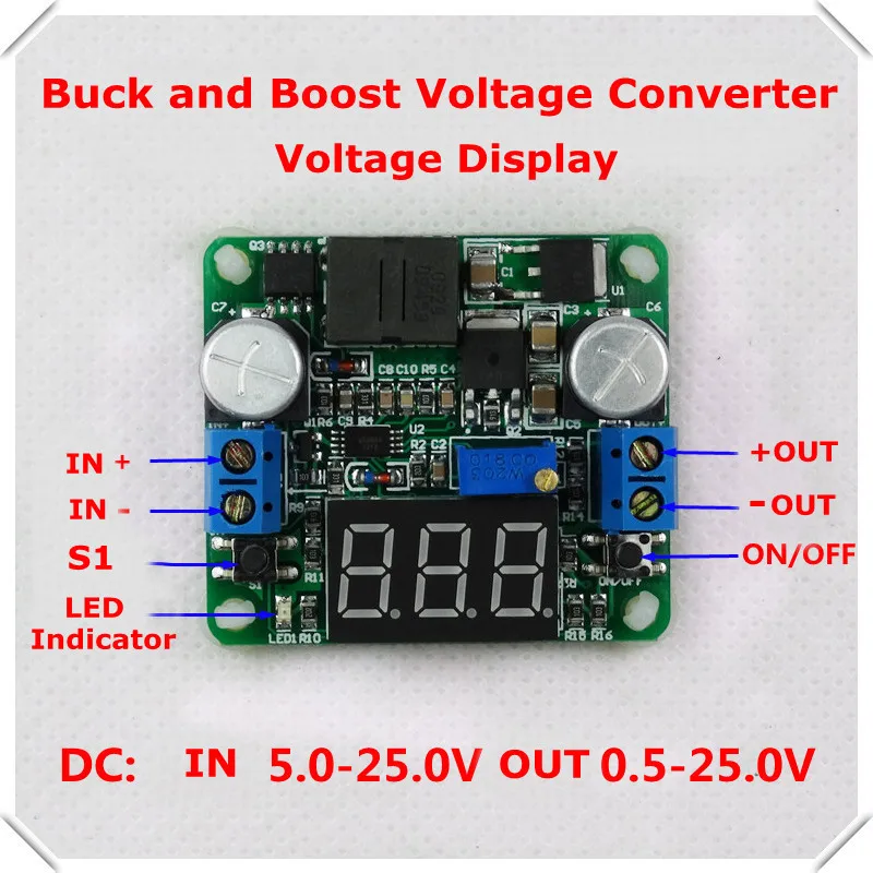 Три цвета отображения напряжения DC-DC регулируемый шаг вверх/вниз Питание модуль наддува и понижающий преобразователь 5-алюминиевая крышка, 25В [3 шт./партия]