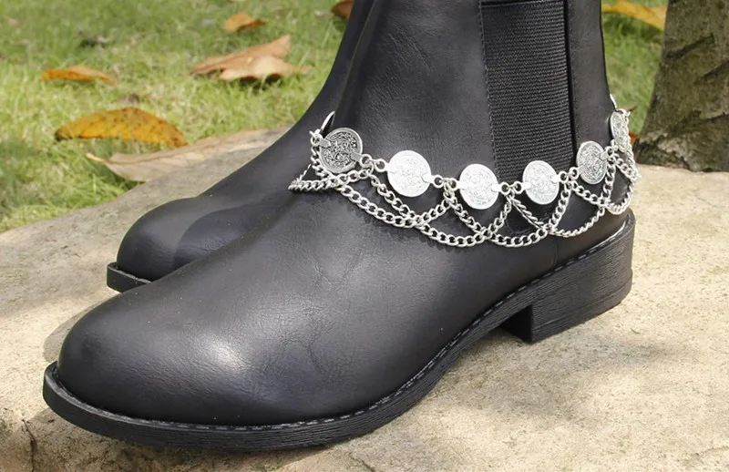 Панк ног Jewelry Ножные браслеты для Для женщин Монета Кисточкой Сапоги и ботинки для девочек на высоком каблуке Цепи feminina Pulseira ряд Каблучки Сеть ножной браслет 12 шт