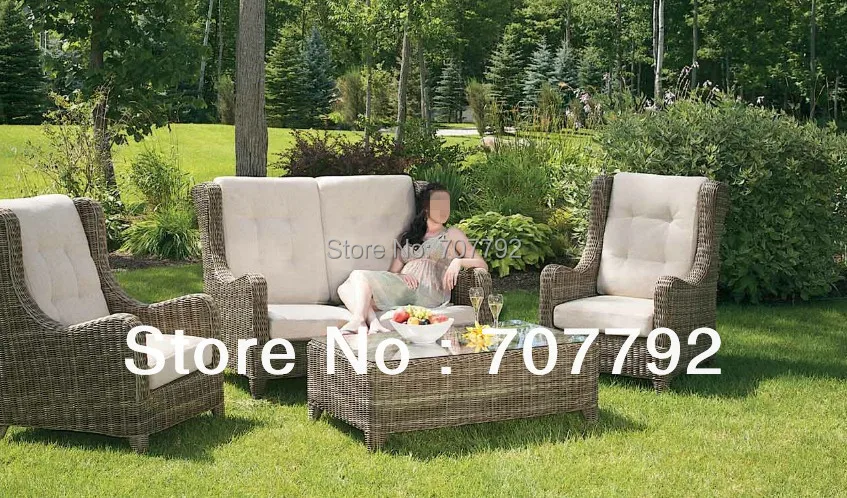 New Collection Outdoor Furniture Poly Rattan High Back 4 Seat Sofa Outdoor Furniture Poly Rattan
