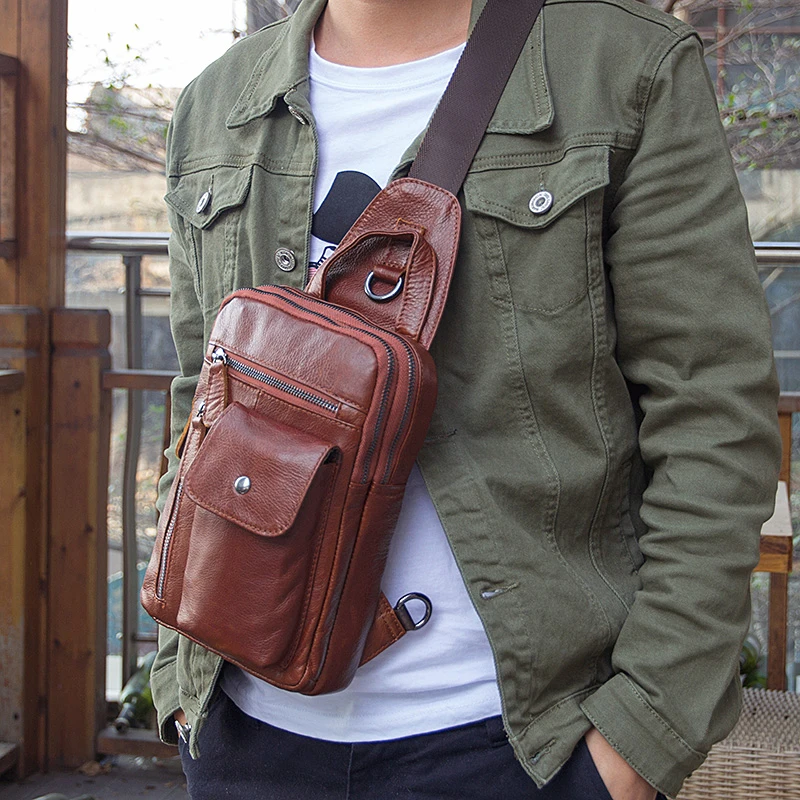 

J.M.D Genuine Leather Men Bag New Arrival Brorwn Color Chest Bag Sholuder Bag For Men Daily Use 4006B