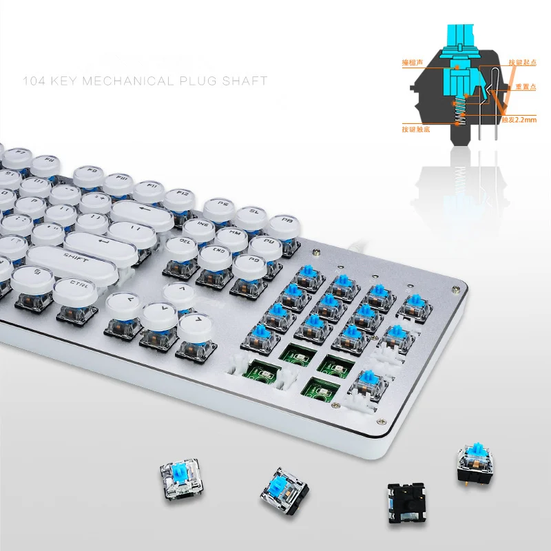 AOYEAH механическая клавиатура 104 ключей синий переключатель круглый keycap с