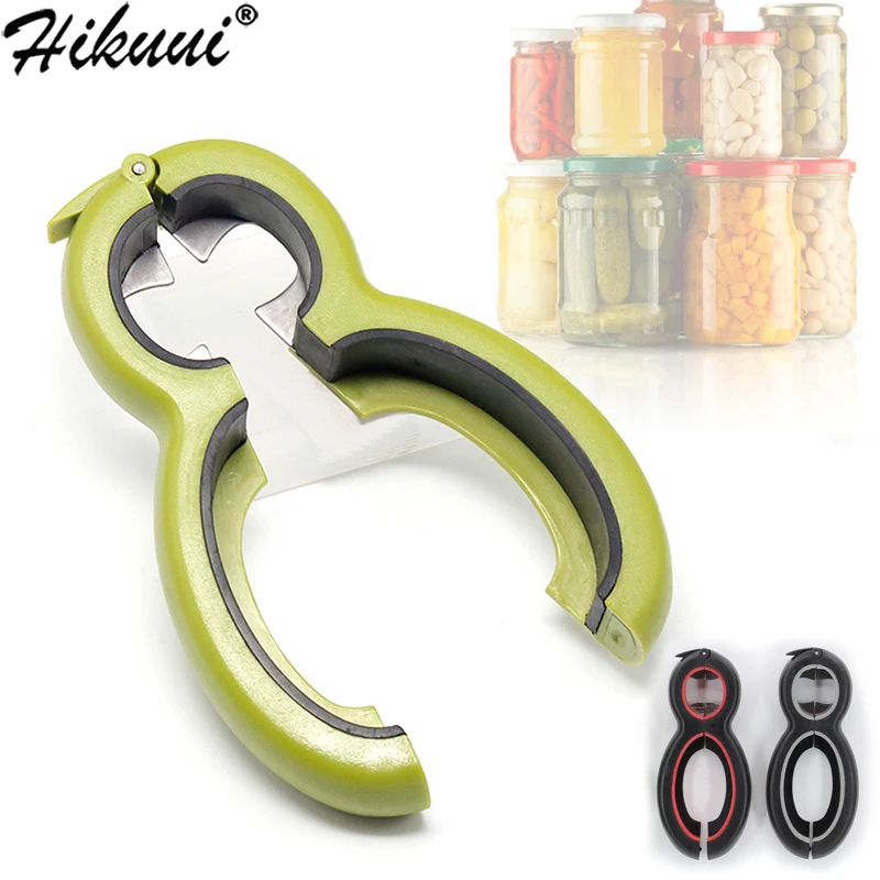 

HIKUUI 6 in 1 Multifunction Opener Household Bottle Can Jar Opener Silicone Anti-slip Can Lid Screw Tools Kitchen Accessories
