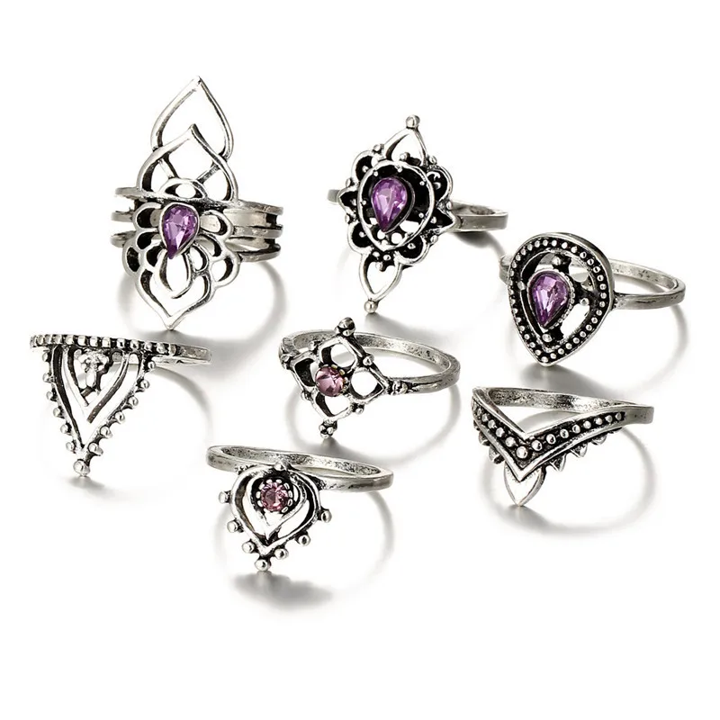 IF-ME-Bohemian-Lotus-Purple-Crystal-Ring-Sets-for-Women-Vintage-Retro-Silver-Color-Water-Drop