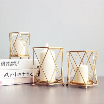

(3 pieces/set)Iron Candle Holders Nordic Table Decoration Brief Golden Geometry