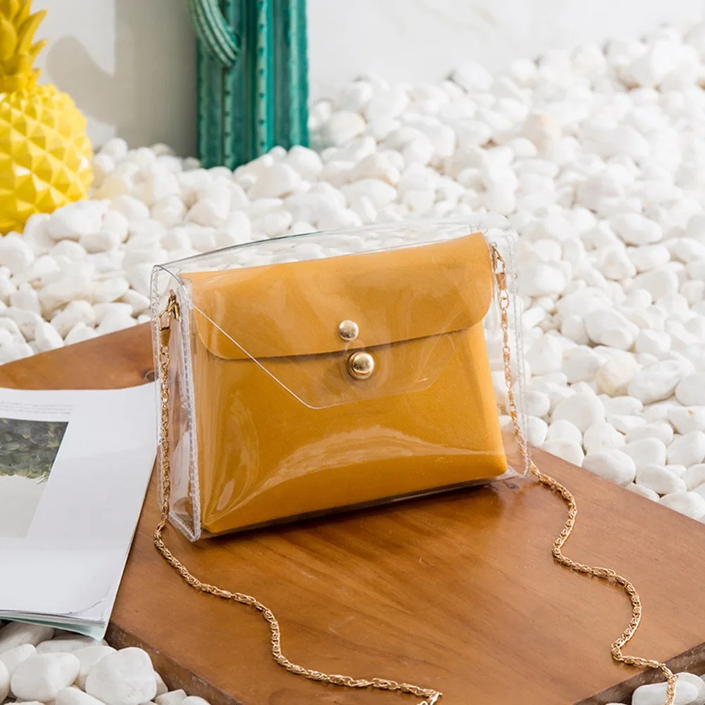 2 قطعة أزياء شفافة نظيفة سلسلة Crossbody مخلب حقائب كتف للنساء 2018 الإناث الفتيات البسيطة حقيبة ساعي Sac
