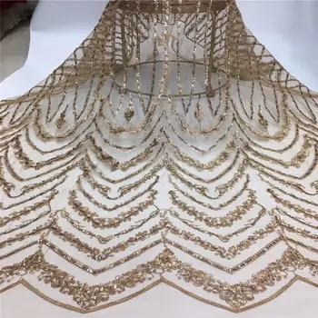 

High Quality Nigerian Lace Fabric 2019 Handmade Beads African French Lace Fabric Sequins Embroidered Tulle Mesh Lace