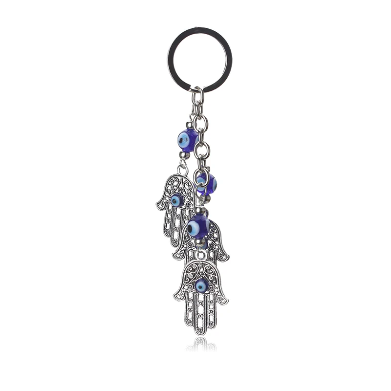 

EVIL EYE Turkish Hamas Hand Plam Eye KeyChains Evil Eye Keyring Vintage Silver Plated Key Chain for man Women Jewelry Keychain
