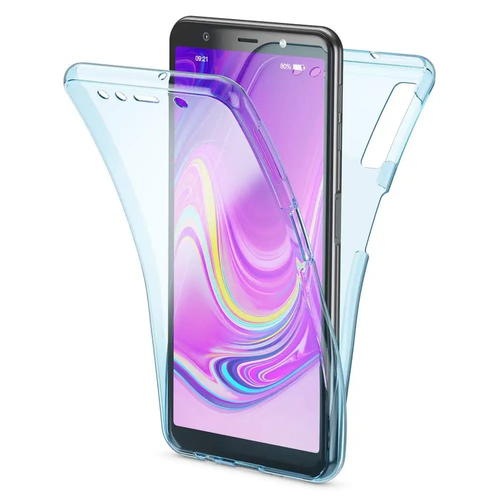 360 Степень защиты чехол для телефона для samsung Galaxy A50 S10 S8 S9 плюс A60 A70 A10 M10 M20 A20 Мягкий ТПУ 2 в 1 передняя+ задняя крышка - Цвет: Transparent Blue
