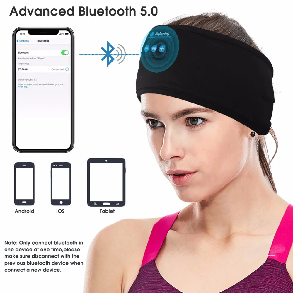 JINSERTA Wireless Bluetooth 5.0 Earphone Sleep Mask Sport Headband Soft Headphone Sleeping Headset For Listenting Music with Mic