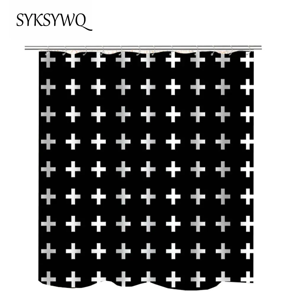 

Christ Cross Shower Curtain Black White Bathroom Curtains Waterproof Polyester bathtub Curtain
