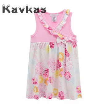 

Kavkas Baby Girls Dress Sleeveless Bamboo Cotton Soft Clothing Flower Printed Children Lolita Style Princess Dress