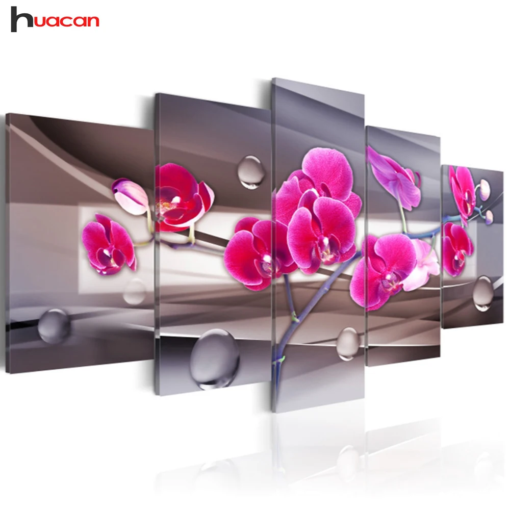 

Huacan Flower 5D Embroidery Diamond Painting Cross Stitch Full Rhinestone Mosaic Multi-Picture Decor DIY Diamond 5pcs/set
