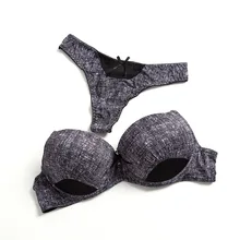 Women Intimates Denim Bra and G-String Panties Set Sexy Thong Underwear Suit Lingerie Set Thin Cup Push Up sexy girl bra sets