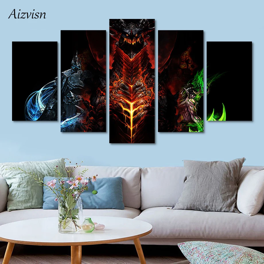 Aizvisn Современное украшение для дома 5 шт. World of Warcraft холст художественный Принт